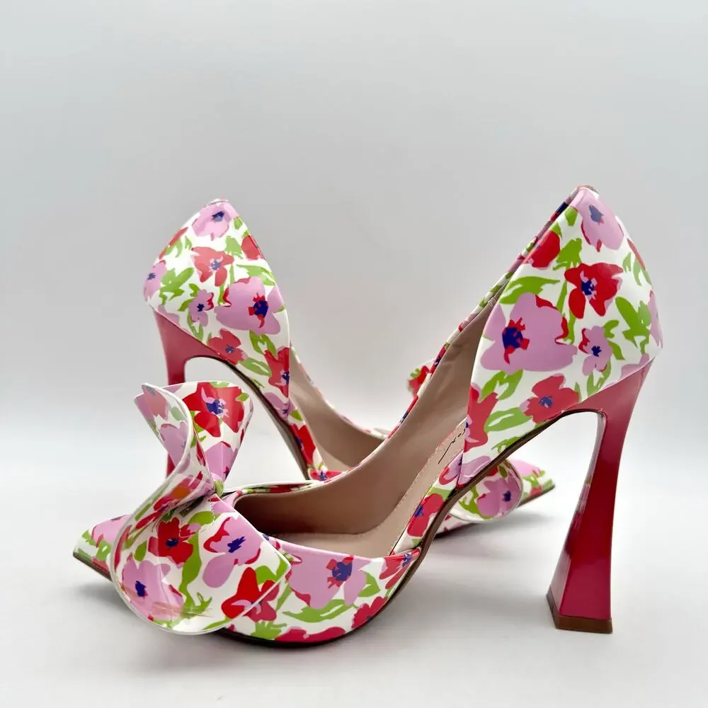 Betsey Johnson Womens Nobble Pumps US 7 M Red Pink Multi EUC